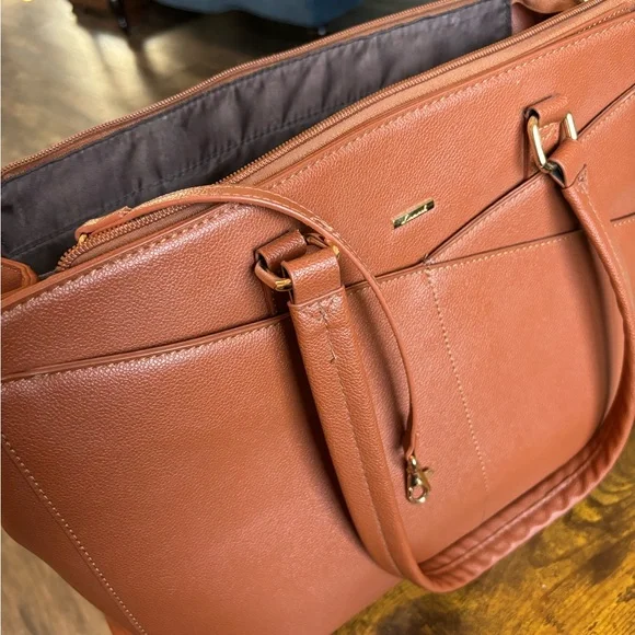 LOVEVOOK Laptop Tote Bag 15.6” Waterproof PU Leather Brown - Picture 12 of 16